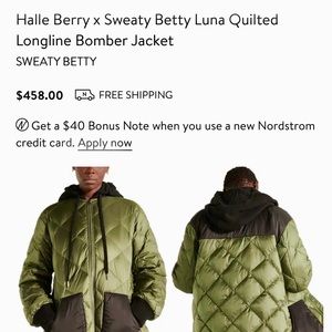 Halle Berry x Sweaty Betty Luna Longline Bomber Jacket (size Small)